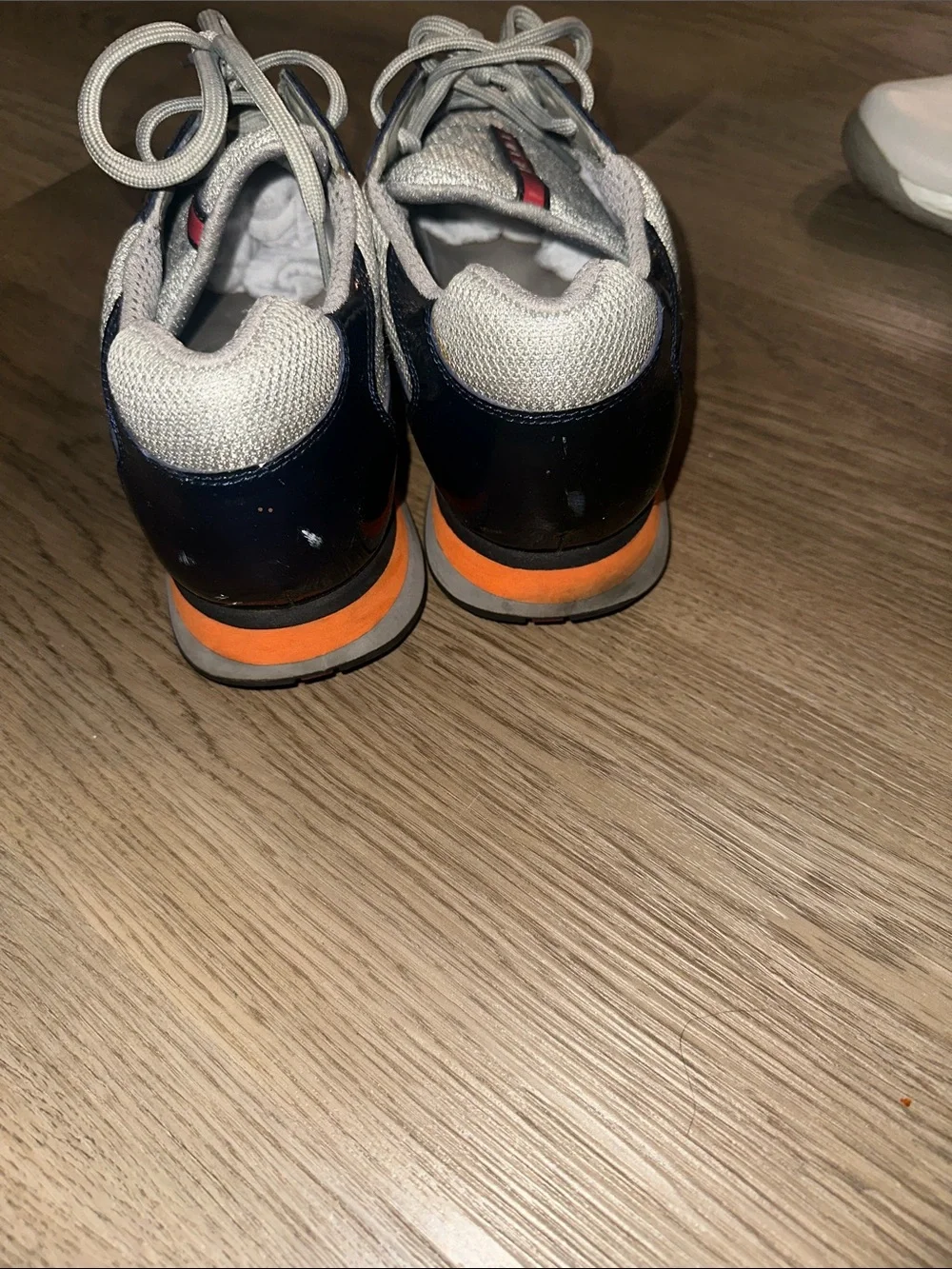 Prada Navy and Light Gray Sneakers with Orange Stripe